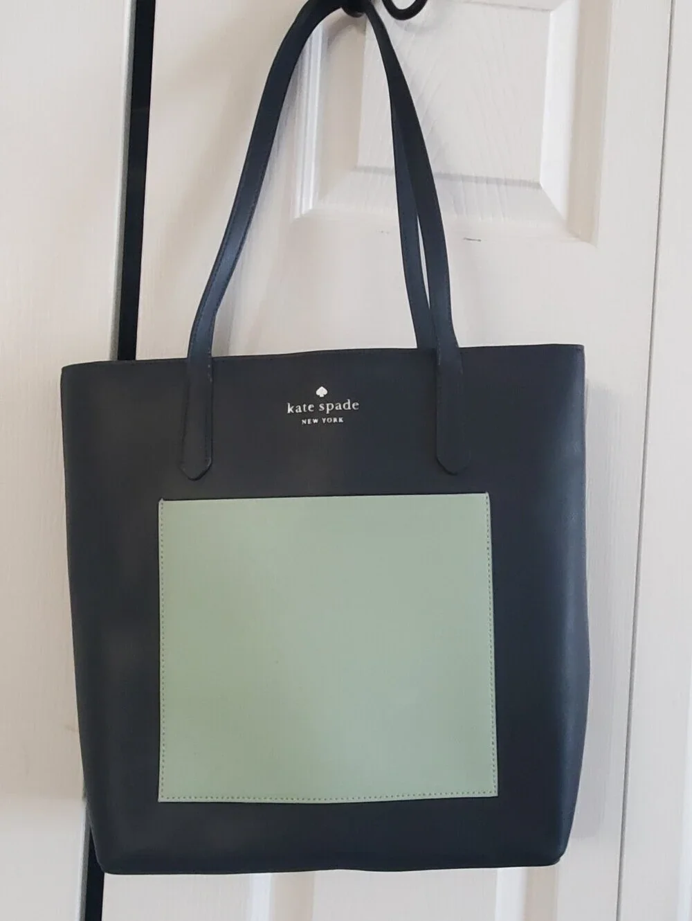 KATE SPADE NEW YORK DAILY LARGE TOTE NAVY SAFFIANO PVC MINT POCKET.